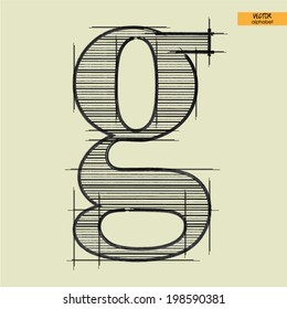 art simple alphabet in vector, classical black handmade font, lowercase letter g