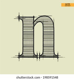art simple alphabet in vector, classical black handmade font, lowercase letter n