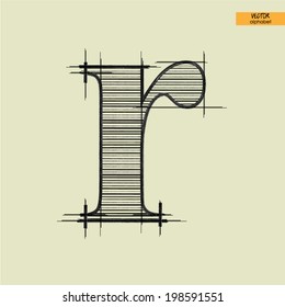 art simple alphabet in vector, classical black handmade font, lowercase letter r