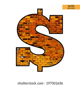 art simple alphabet in vector, simple golden font with geometric tiled pattern, sign $