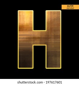 art simple alphabet in vector, simple golden blurred font on black background, letter H