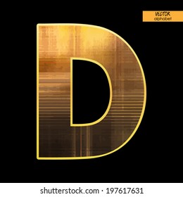 art simple alphabet in vector, simple golden blurred font on black background, letter D