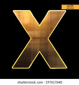 art simple alphabet in vector, simple golden blurred font on black background, letter X