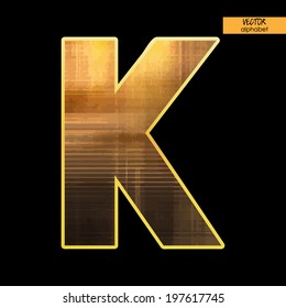 art simple alphabet in vector, simple golden blurred font on black background, letter K