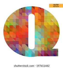 art simple alphabet in vector, rainbow geometric font, letter Q