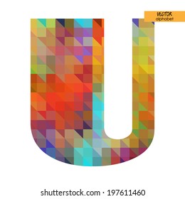 art simple alphabet in vector, rainbow geometric font, letter U