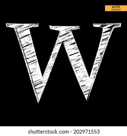 arte alfabeto clássico simples em vetor, giz branco fonte artesanal em preto para trás, letra W