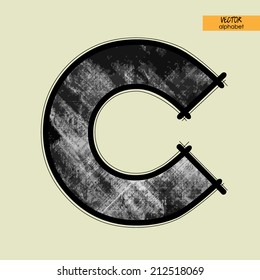 art simple classical alphabet in vector, grungy black and white handmade font, uppercase symbol, letter C