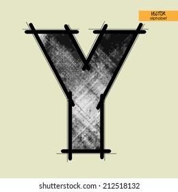art simple classical alphabet in vector, grungy black and white handmade font, uppercase symbol, letter Y