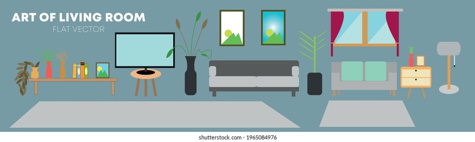 Art Of Simple Living Room Flat Vector