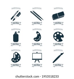 art simple vector icon set. easel with canvas, brushes, watercolor, palette icon set. art simple vector icon set. easel with canvas, brushes, watercolor, palette icon set. 