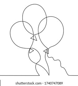  Art single line balloons. Festive balloons. Birthday decor. Vector stock illustration.