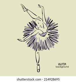 art sketch of beautiful young ballerina with tutu in ballet dance pose. Vector.