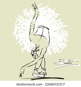 art sketch of beautiful young ballerina bow to the audience after the performance; white tutu, ballet shoes, ballet dancer; drawing isolated vector