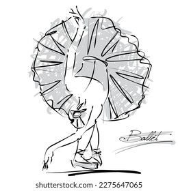 art sketch of beautiful young ballerina bow to the audience after the performance; tutu, ballet shoes, ballet dancer; drawing isolated vector on white