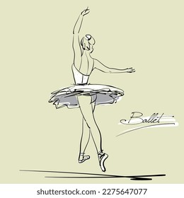 art sketch of beautiful young ballerina bow to the audience after the performance; white tutu, ballet shoes, ballet dancer; drawing isolated vector