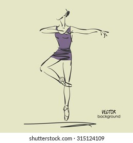 art sketch of beautiful young ballerina in tights in ballet pose in class. Vector illustration