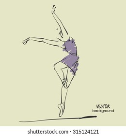 art sketch of beautiful young ballerina in tights in ballet pose in class. Vector illustration