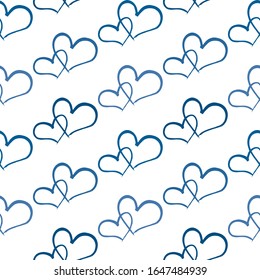 Art sketch. Blue graphic drawing isolated on white. Cute seamless pattern with hearts. Valentine's day background. Vector illustration Romantic wedding invitation. 