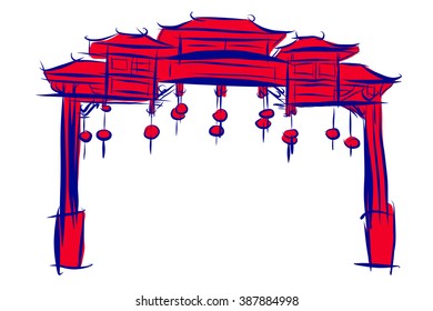 art sketch of Chinese traditional gate