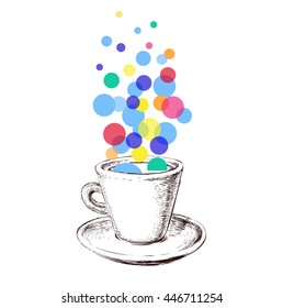Art Sketch Coffee Cup Bubbles Hand Drawn Vector Illustration
