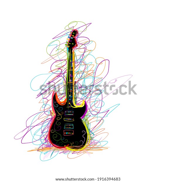 Art sketch\
of guitar design. Vector\
illustration