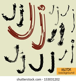 art sketch set of vector character fonts symbols, sign J