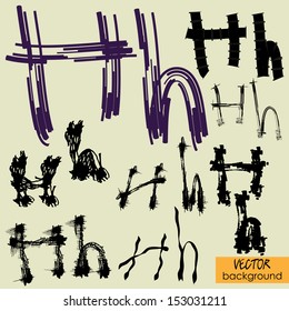 art sketch set of vector character fonts symbols, sign H