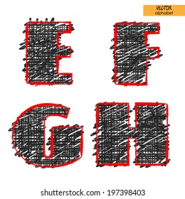 art sketch set of vector character fonts, uppercase symbols, letters E, F, G, H