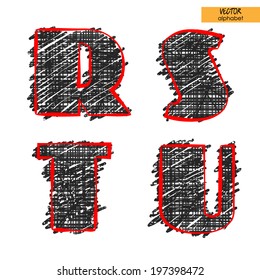 art sketch set of vector character fonts, uppercase symbols, letters R, S, T, U