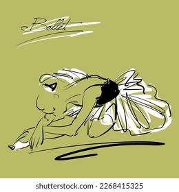 art sketch of sitting on floor and resting beautiful young ballerina in white tutu; ballet shoes, dancer; drawing isolated vector