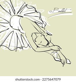 art sketch of sitting on floor and resting beautiful young ballerina in white tutu; ballet shoes, dancer; drawing isolated vector