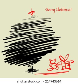 art sketch vector Christmas tree with gift boxes and space for text