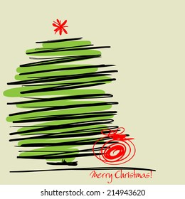 art sketch vector Christmas tree with red ball and space for text