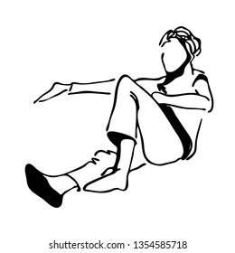 Art sketch. Woman sitting with outstretched hand. The girl is sitting on the couch. The woman is drawn by a felt-tip pen. Isolated vector illustration Black on white.