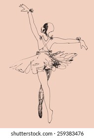 Art sketched ballerina in ballet pose. Hand drawn vector illustration.