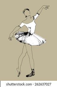 Art sketched ballerina in ballet pose. Hand drawn vector illustration.