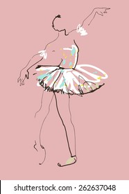 Art sketched ballerina in ballet pose. Hand drawn vector illustration.