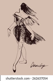 Art sketched ballerina in ballet pose. Hand drawn vector illustration.