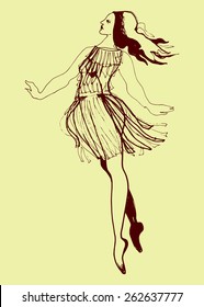 Art sketched ballerina in ballet pose. Hand drawn vector illustration.