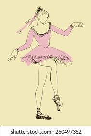art sketched  ballerina with tutu in ballet dance 
