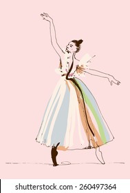 art sketched  ballerina with tutu in ballet dance 