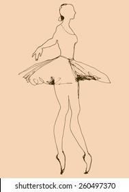 art sketched  ballerina with tutu in ballet dance 