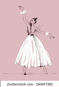 art sketched  ballerina with tutu in ballet dance 