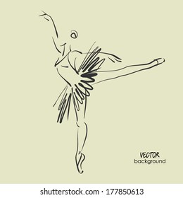 art sketched beautiful young ballerina in ballet pose. Vector.