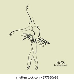 art sketched beautiful young ballerina in ballet pose on studio. Vector.