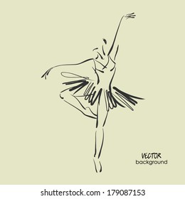 art sketched beautiful young ballerina in ballet dance on studio. Vector.