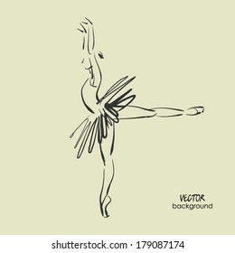 art sketched beautiful young ballerina in ballet pose. Vector.