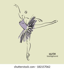 art sketched beautiful young ballerina with tutu in ballet pose. Vector.