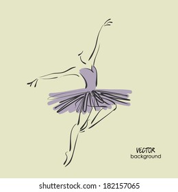 art sketched beautiful young ballerina with tutu in ballet pose. Vector.